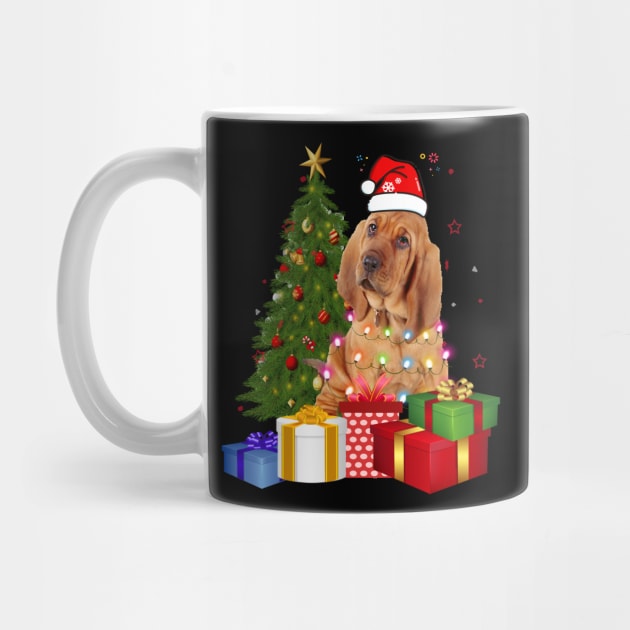 Bloodhound Christmas Tree Santa Hat Funny Xmas Gift Dog T-Shirt by CoolTees